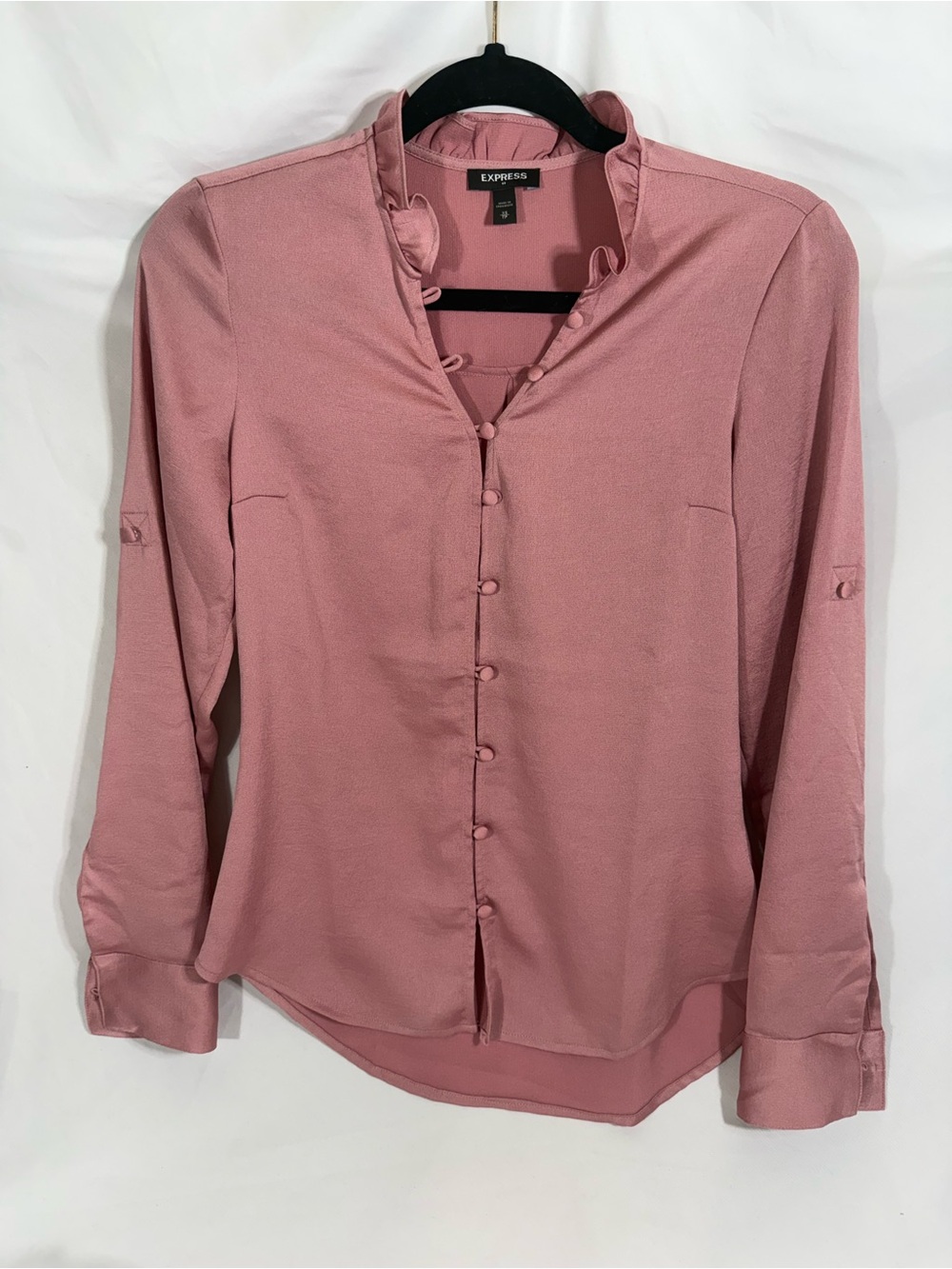 Express Mauve Button-Front Ruffle Blouse